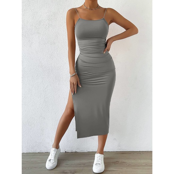 Twist Backless Split Thigh Cami midi Dress black - Picture 11 of 11